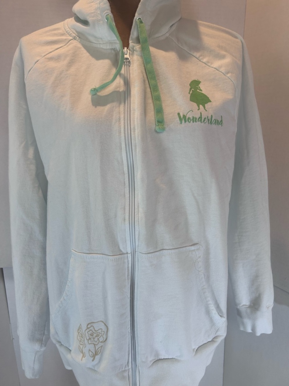 Disney Cream Zip Hoodie with Green Accents
